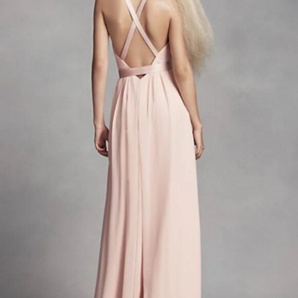 Vera Wang Formal White Collection Bridesmaid Dress Pink Chiffon Jeweled Belt 4 - Picture 3 of 16